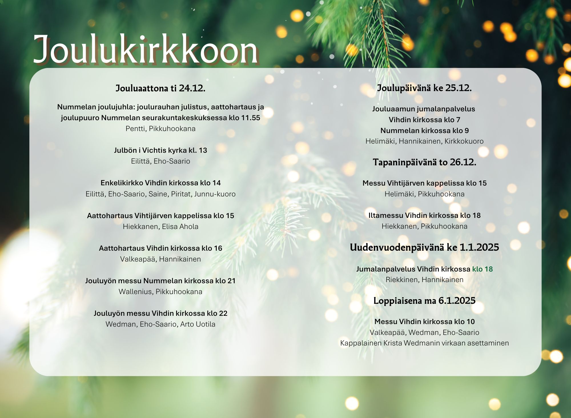 Joulunajan tilaisuudet koottu uusimpaan seurakuntalehti Vakkaan (esimerkiksi joulukirkot)