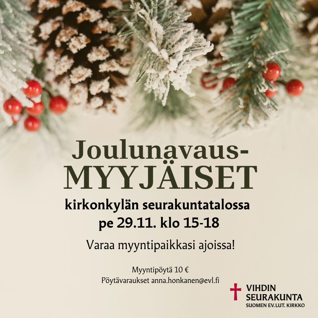 Perinteiset joulunavausmyyjäiset kirkonkylän seurakuntatalolla pe 29.11. klo 15-18