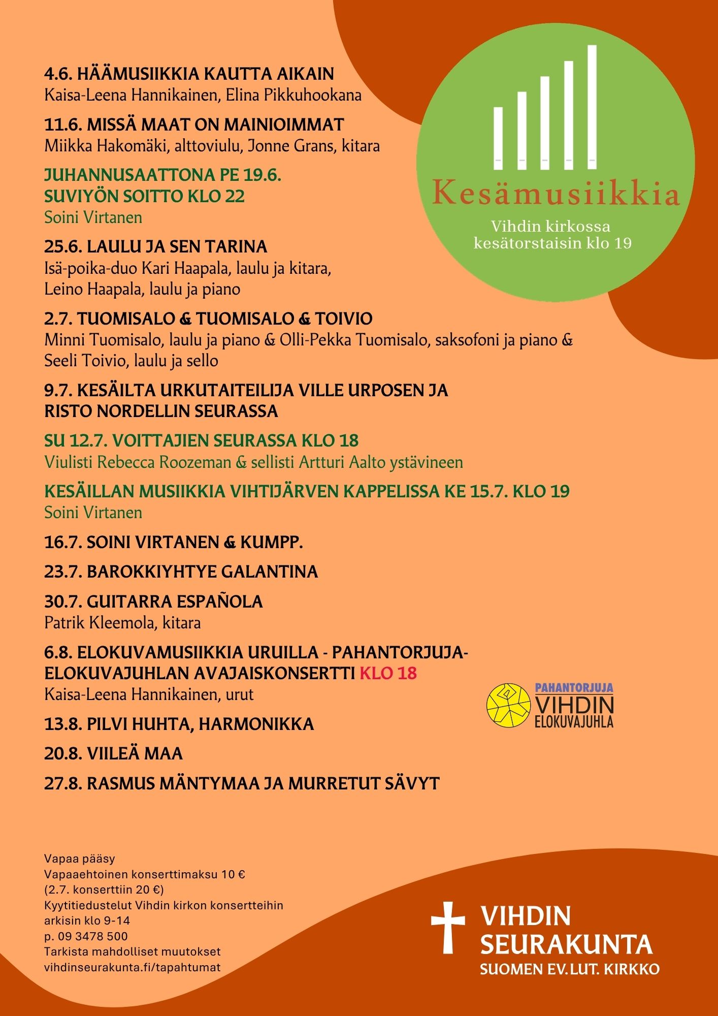 Kesäkonsertit Vihdin kirkossa 2026
