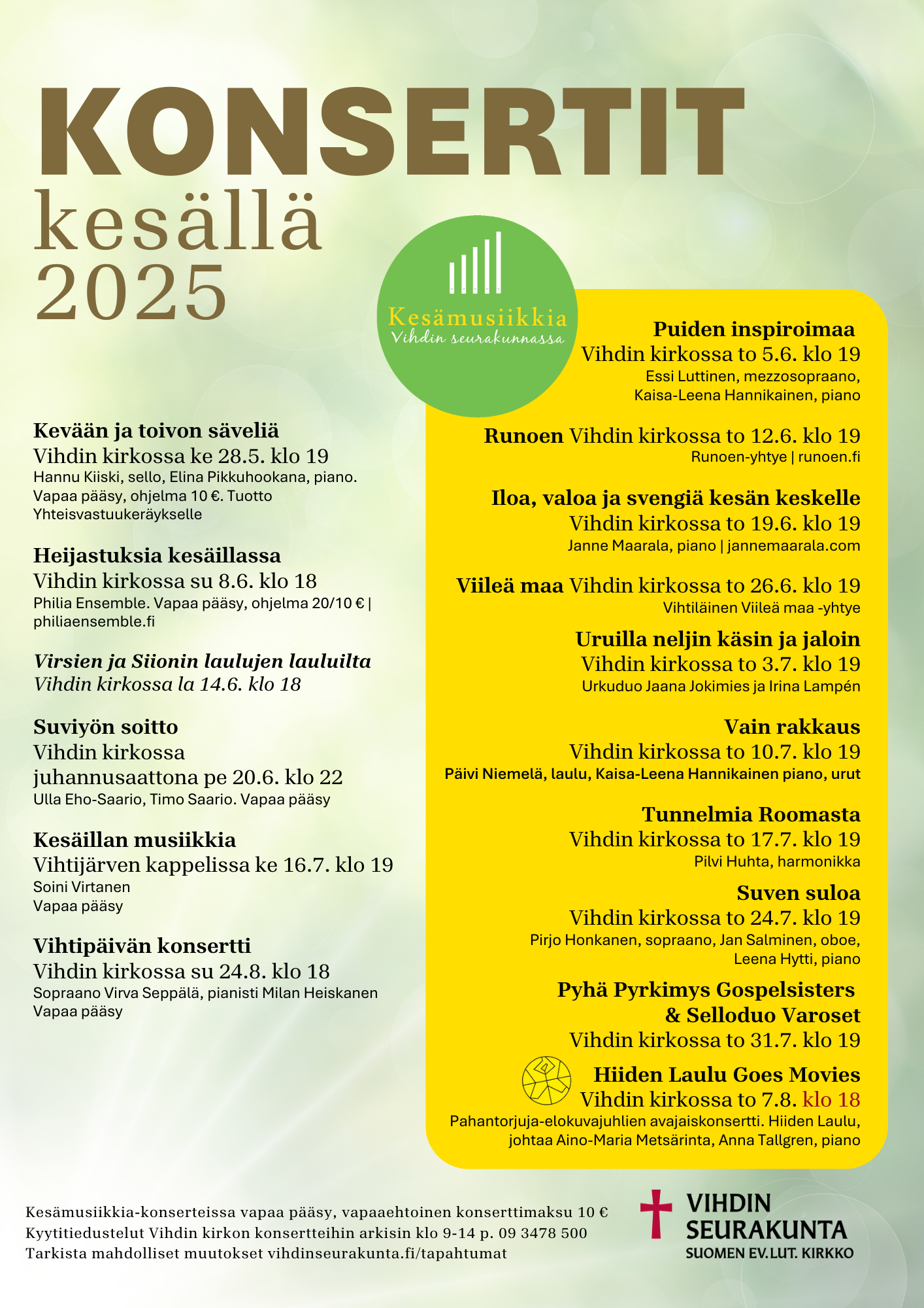 Konsertit kesällä 2025 Vihdin seurakunnassa