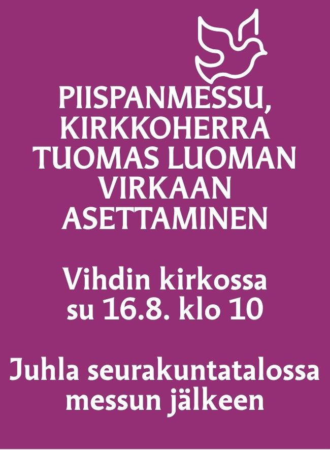 Vihdin seurakunnan kirkkoherra Tuomas Luoma asetetaan virkaansa piispanmessussa Vihdin kirkossa sunnuntaina...