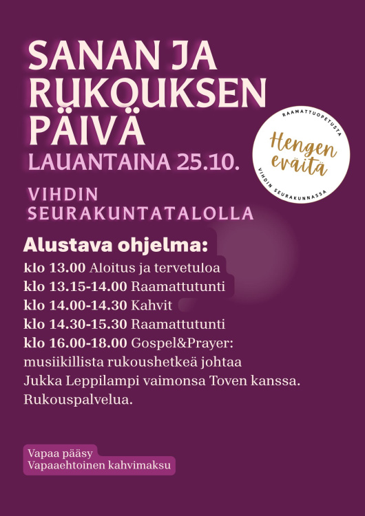Sanan ja rukouksen päivä Rukouspäivä la 25.10.2025