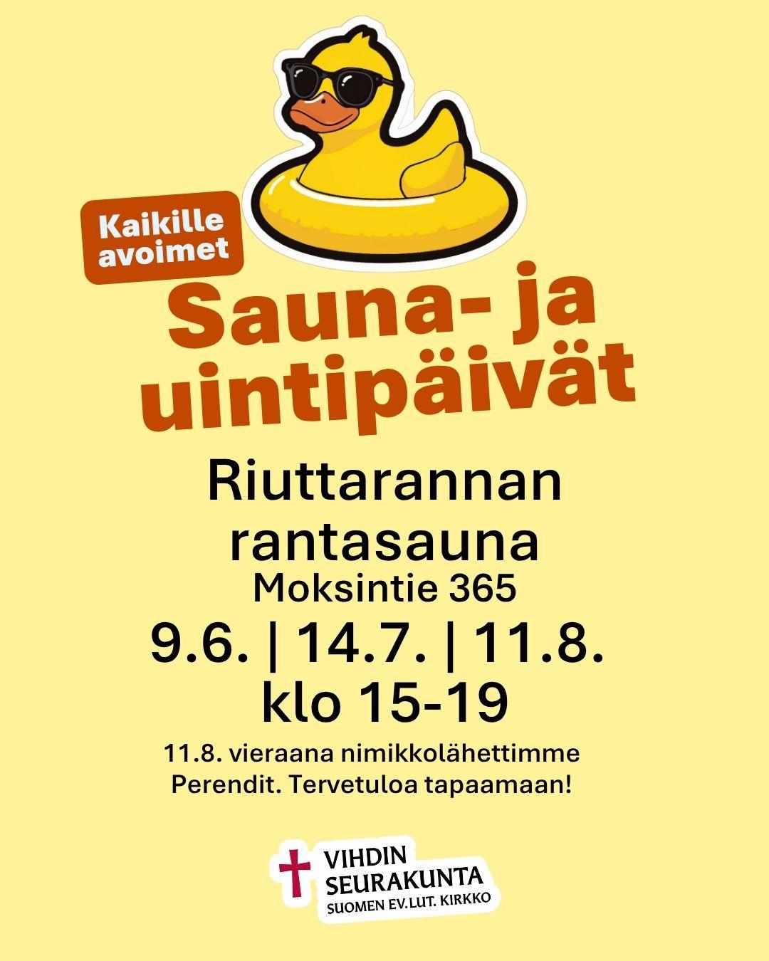 Kaikille avoimet sauna- ja uintipäivät Riuttarannassa