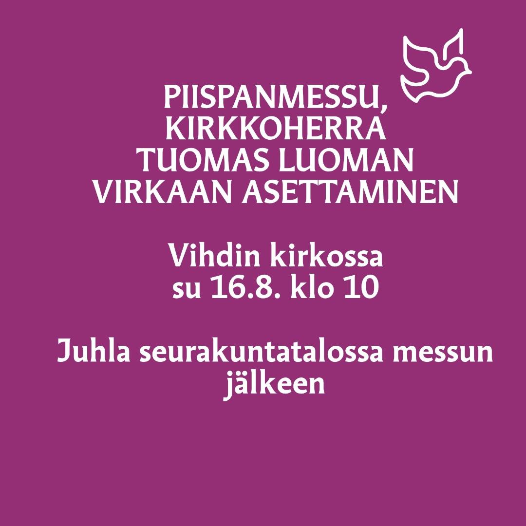Piispanmessu, Tuomas Luoman virkaan asettaminen su 16.8.2026